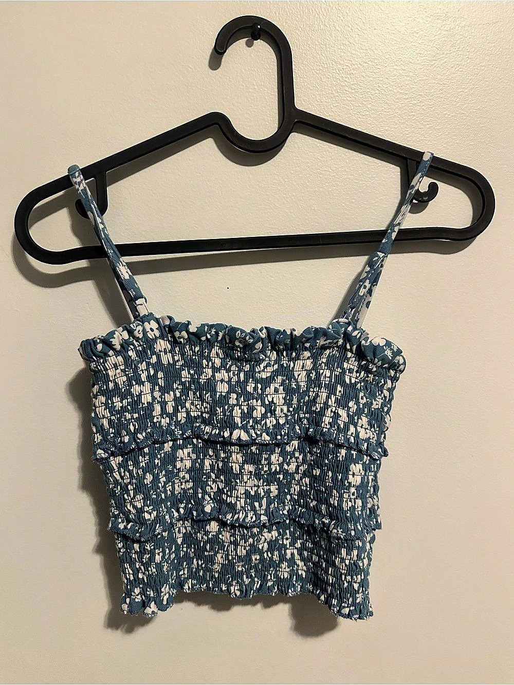 ARDENE Floral Smocked Cami Blue & White Medium Like New